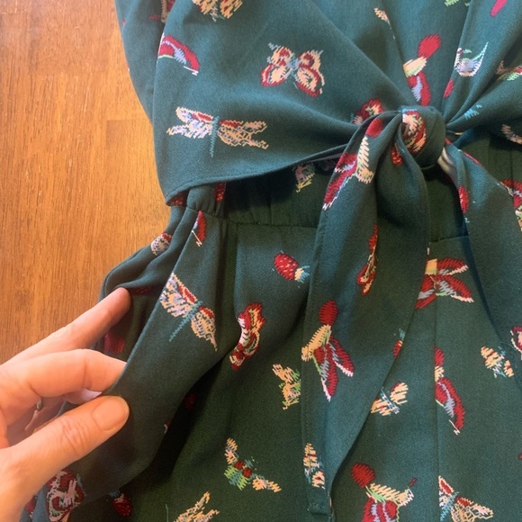 Matilda Jane Evergreen Dream Jumpsuit Small Green Pockets ruffle straps pants - Picture 5 of 11